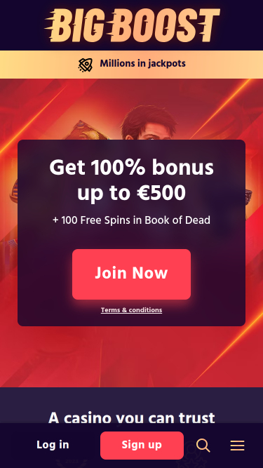 Página de inicio móvil de Big Boost Casino