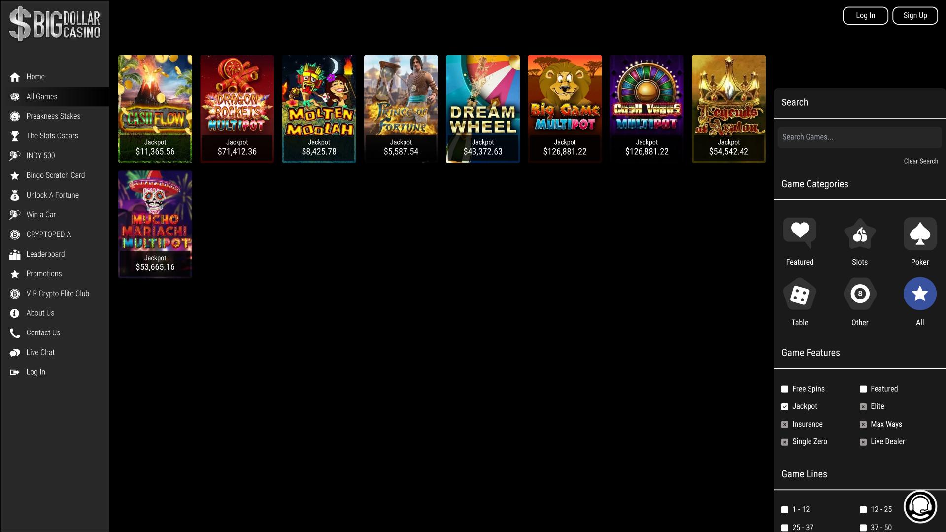 Джекпот Big Dollar Casino на компьютере