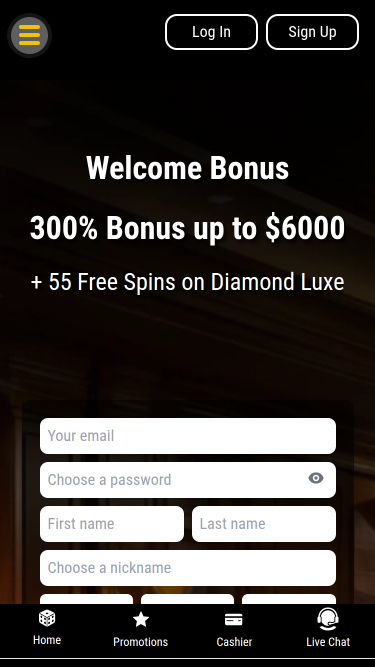 Page d'accueil mobile de Big Dollar Casino