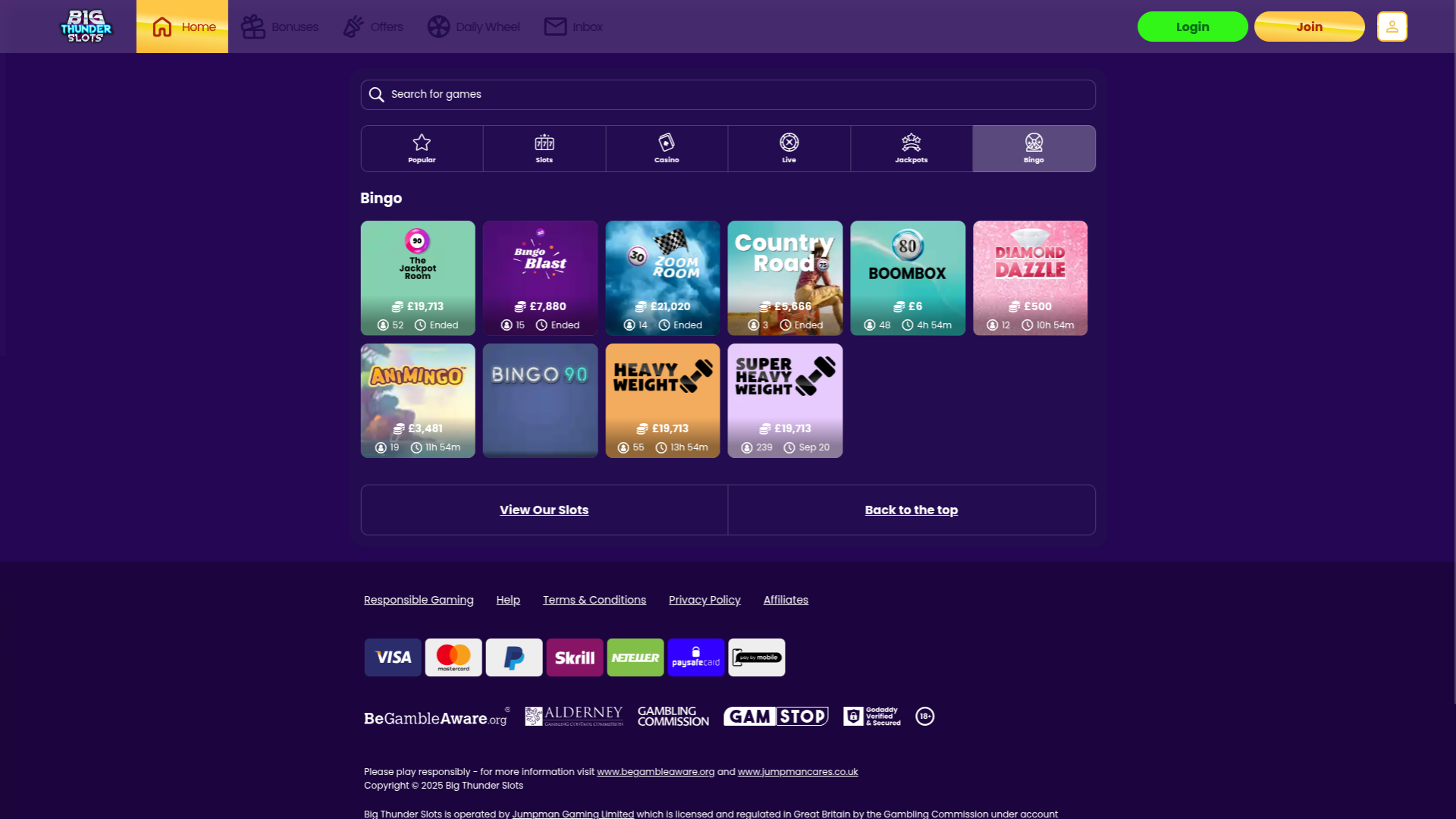 Bingo de bureau de Big Thunder Slots Casino