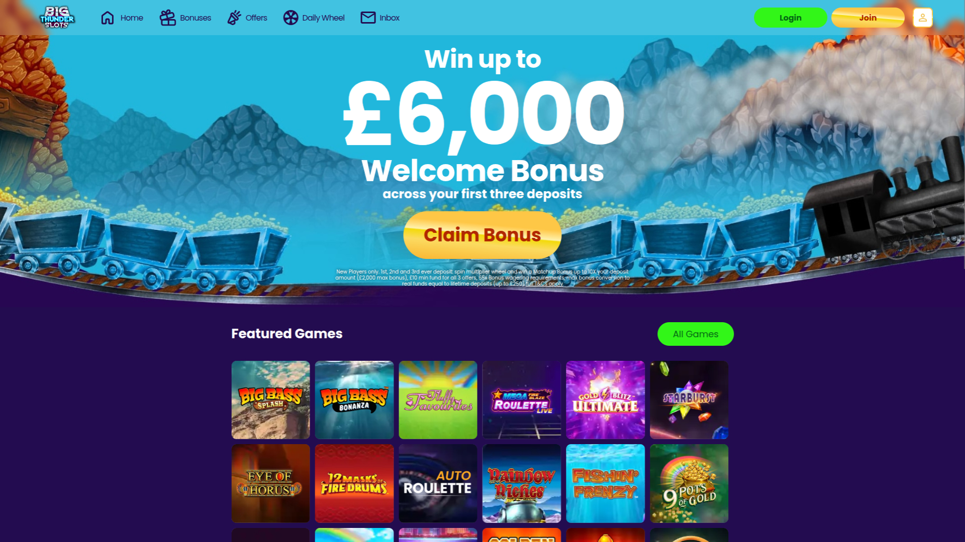 Page d’accueil de bureau de Big Thunder Slots Casino