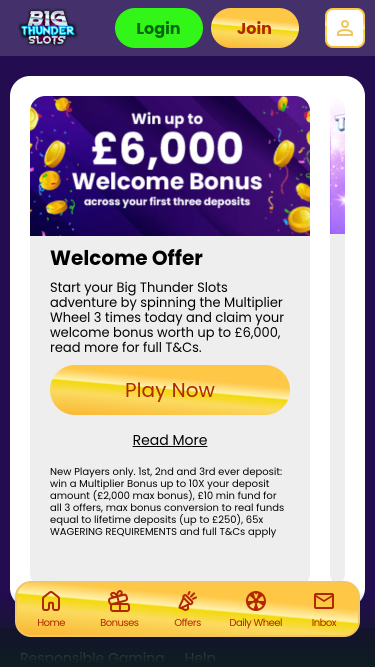 Promotions mobiles de Big Thunder Slots Casino