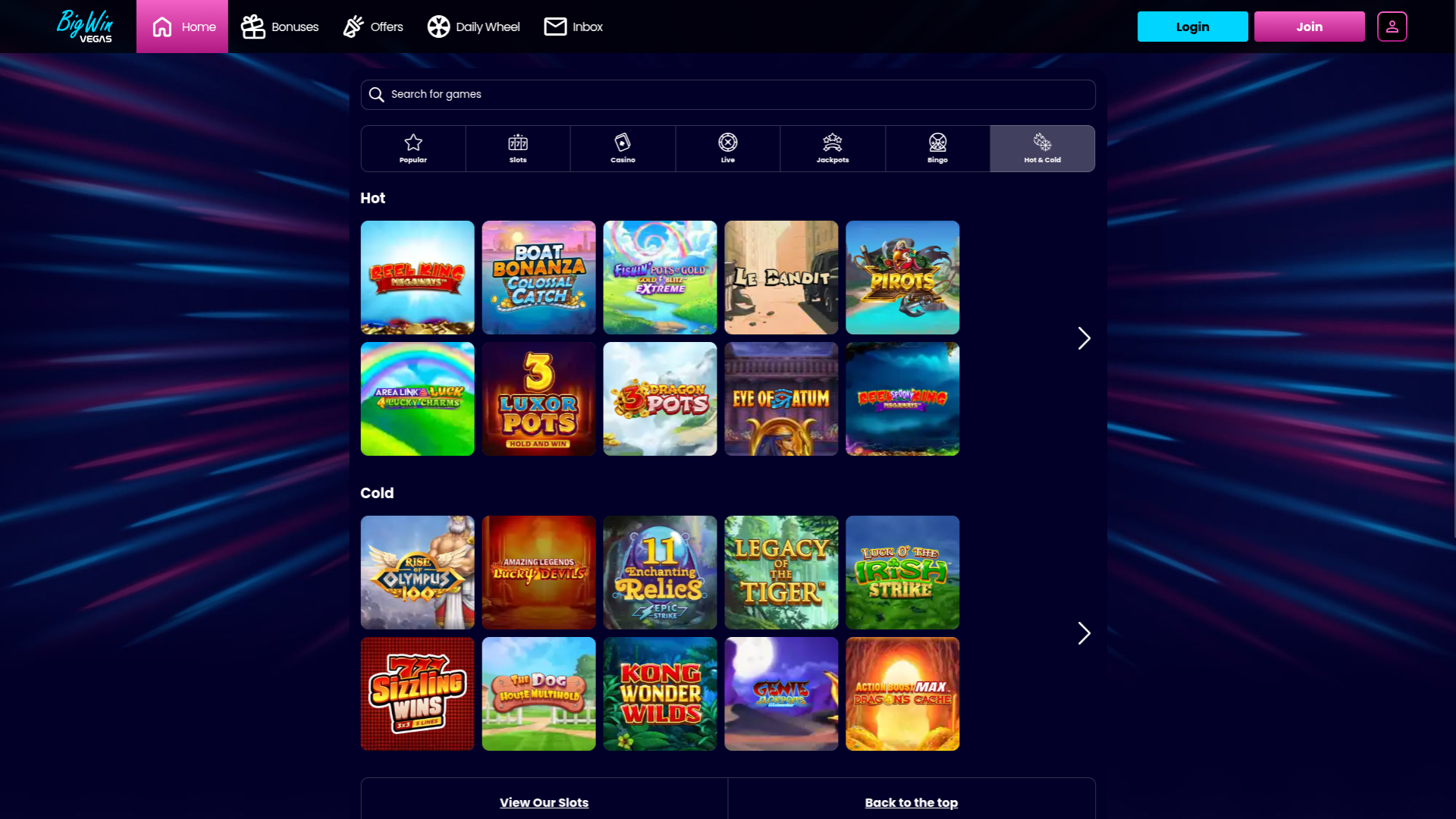 Big Win Vegas Casino Desktop – Heiße und kalte Spiele