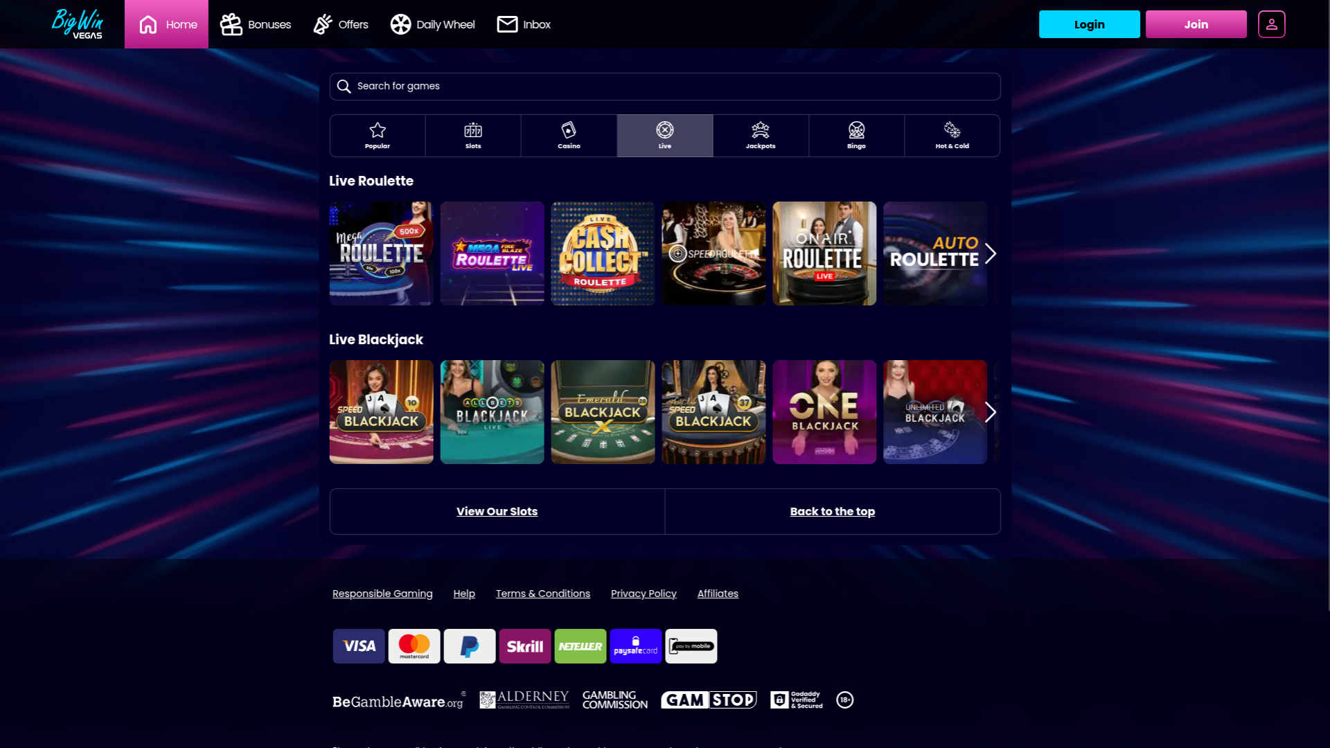 Big Win Vegas Casino Desktop-Live-Dealer