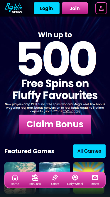Big Win Vegas Casino mobile Startseite