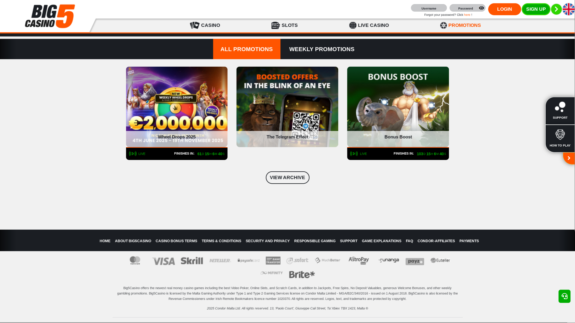 Promotions de bureau de Big5Casino