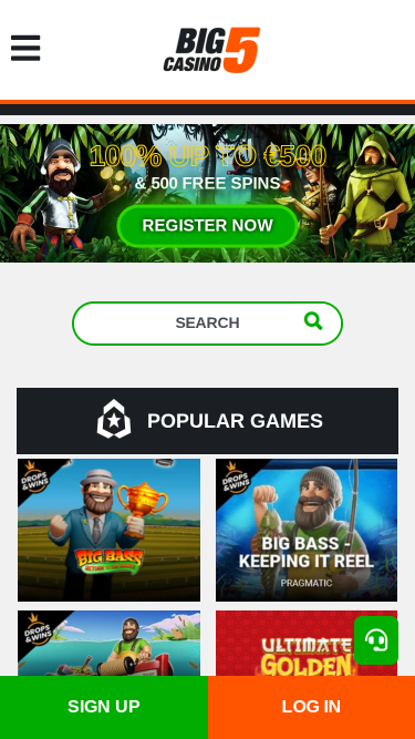 Page d’accueil mobile de Big5Casino
