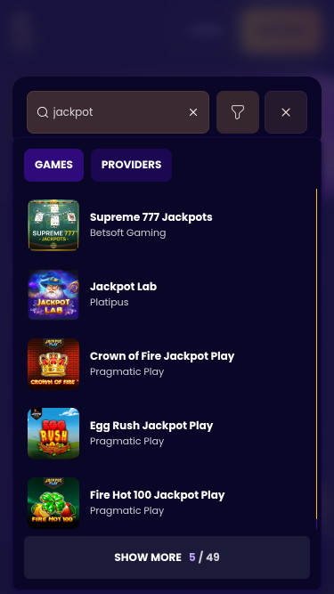 Screenshot del jackpot di Biggerz Casino per dispositivi mobili