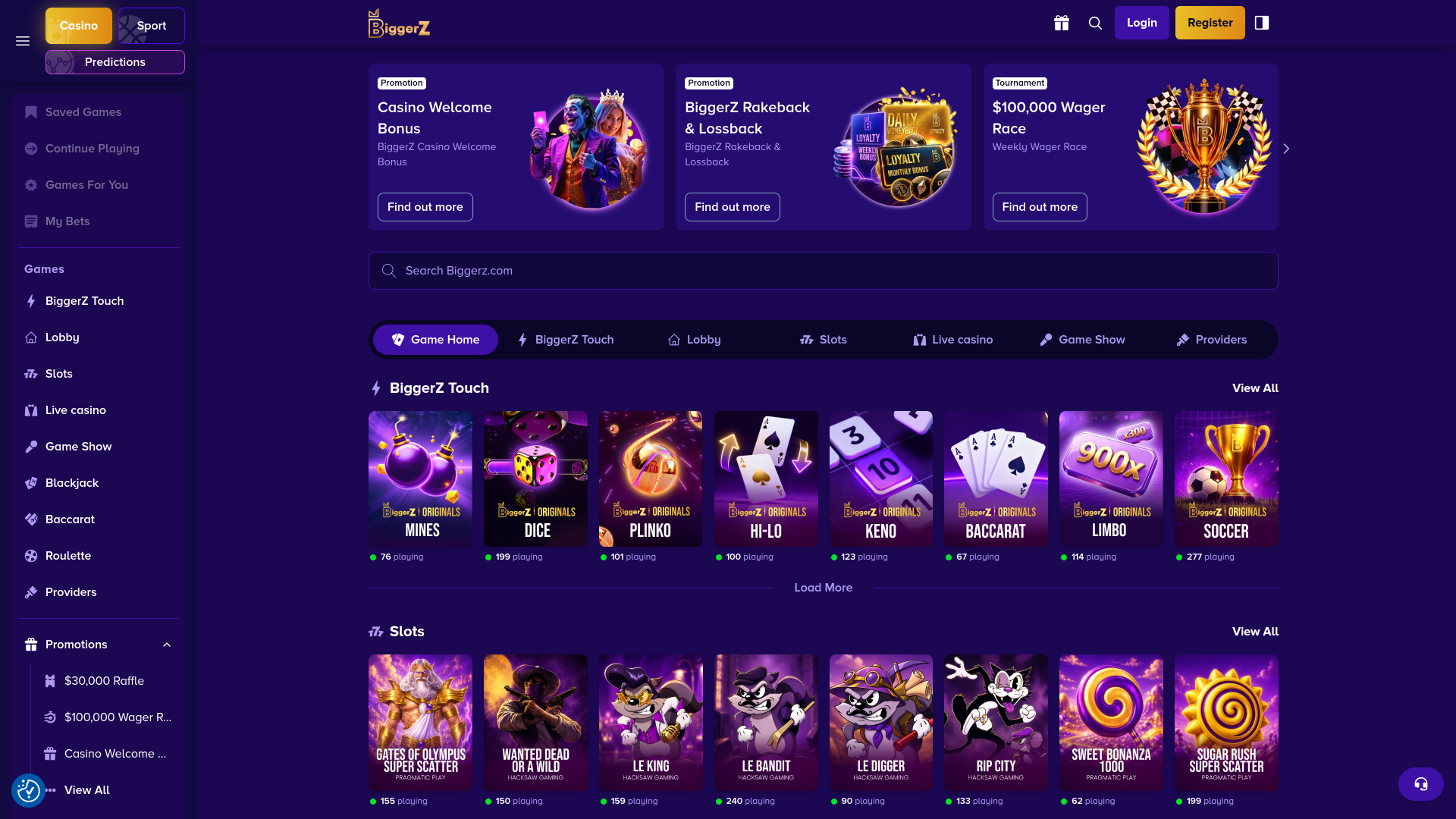 Juegos de escritorio de Biggerz Casino