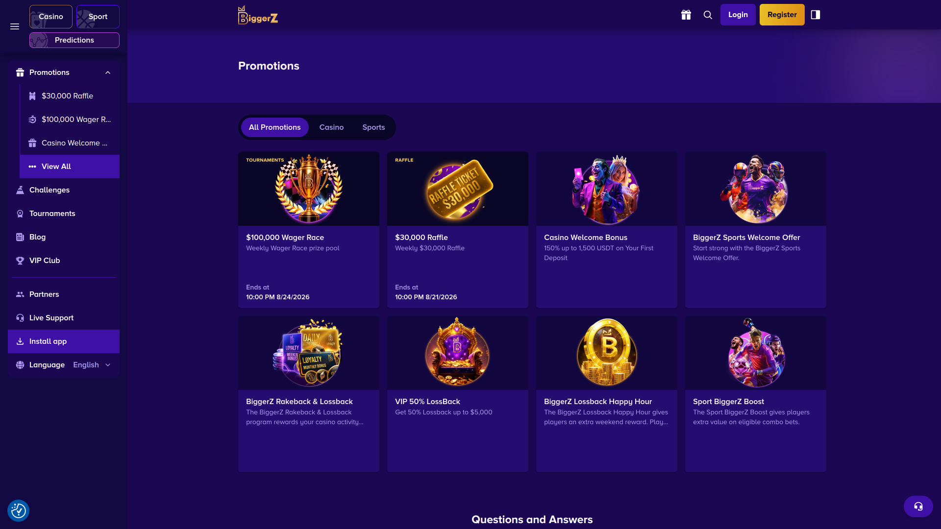 Promociones de Biggerz Casino para ordenador