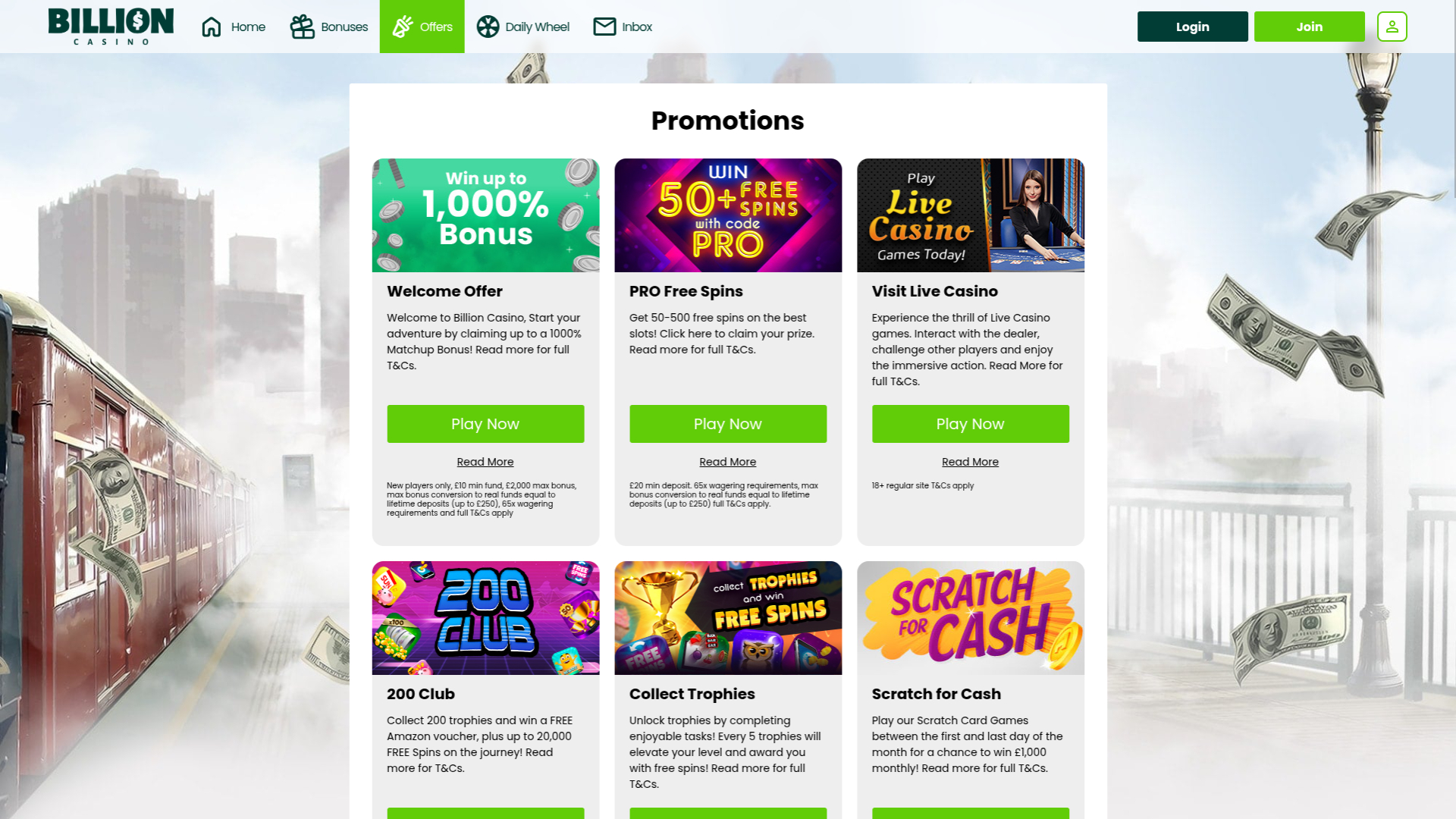 Promotions de bureau de Billion Casino