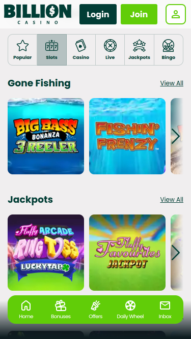 Jeux mobiles de Billion Casino