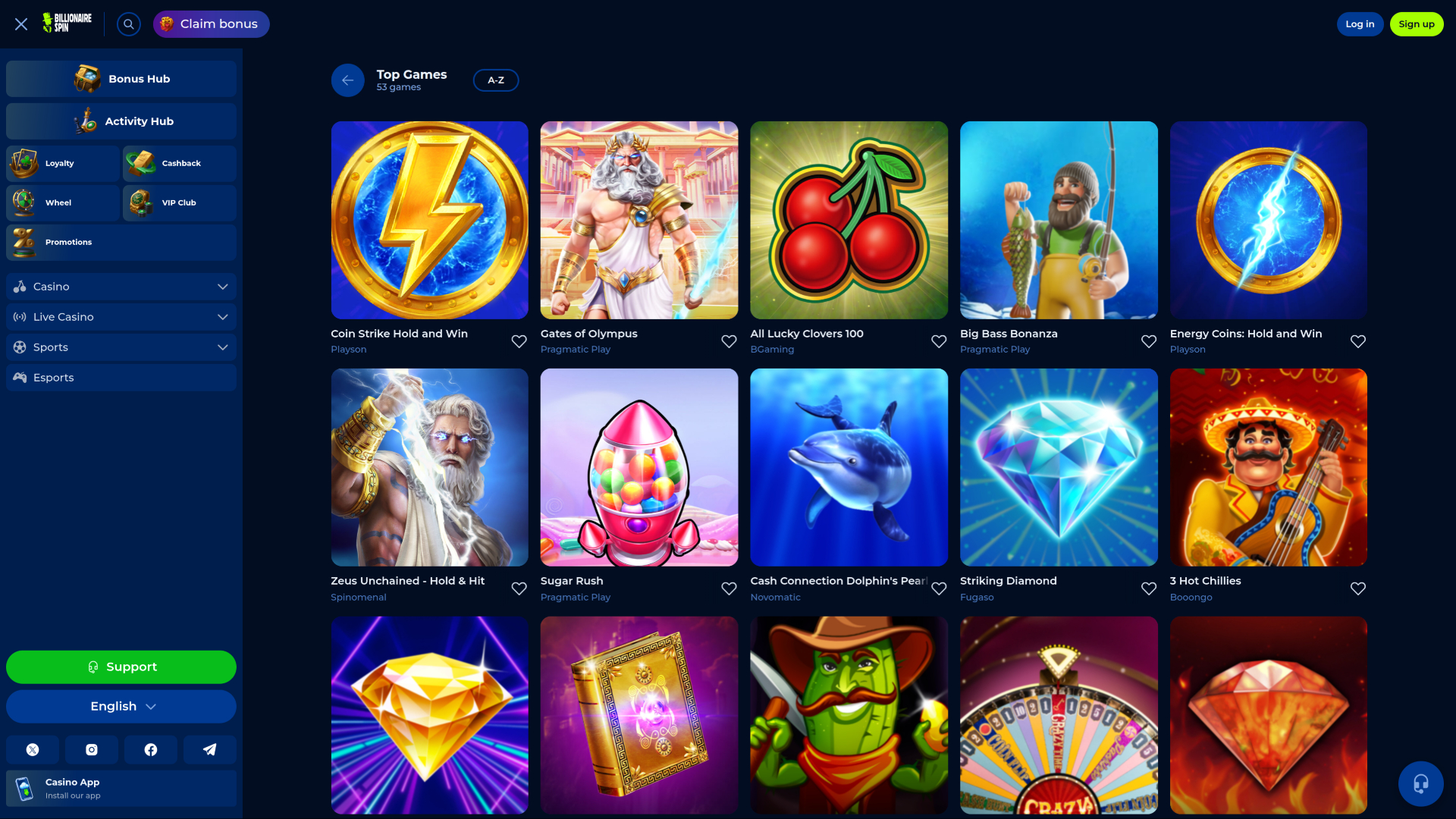 Jeux de bureau de BillionaireSpin Casino