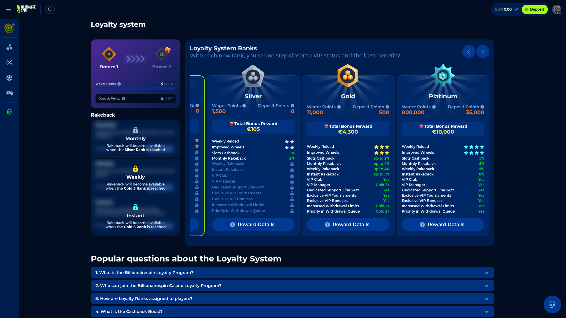 Programme VIP de bureau BillionaireSpin Casino