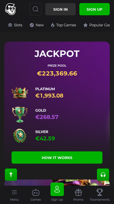 Jackpot mobile de Billy Billion Casino