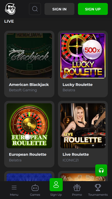 Croupier en direct mobile de Billy Billion Casino