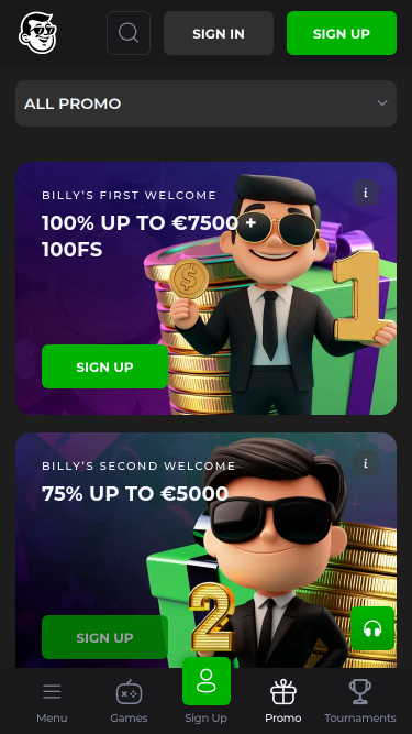 Promotions mobiles de Billy Billion Casino