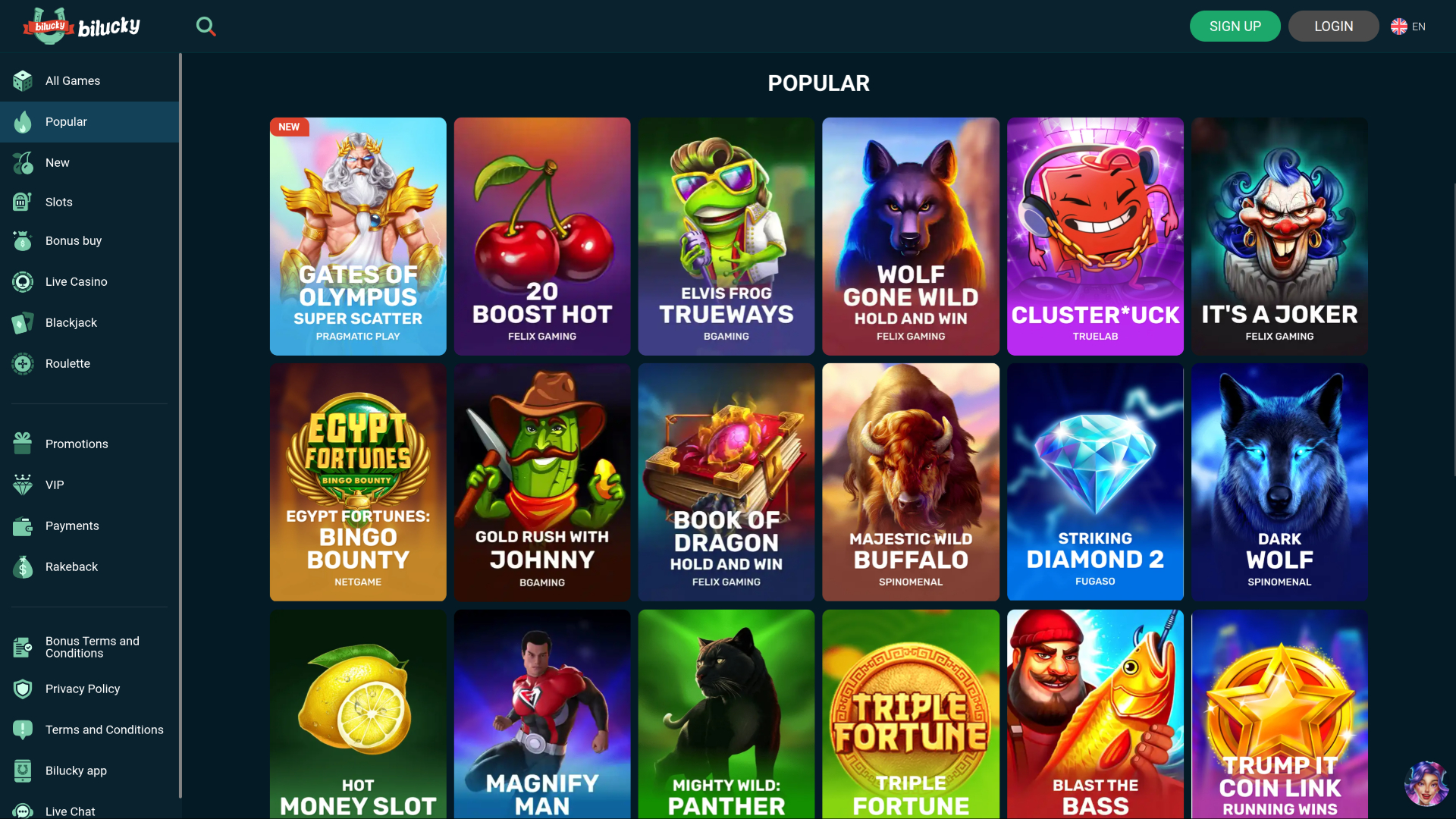 Bilucky Casino Desktop Games