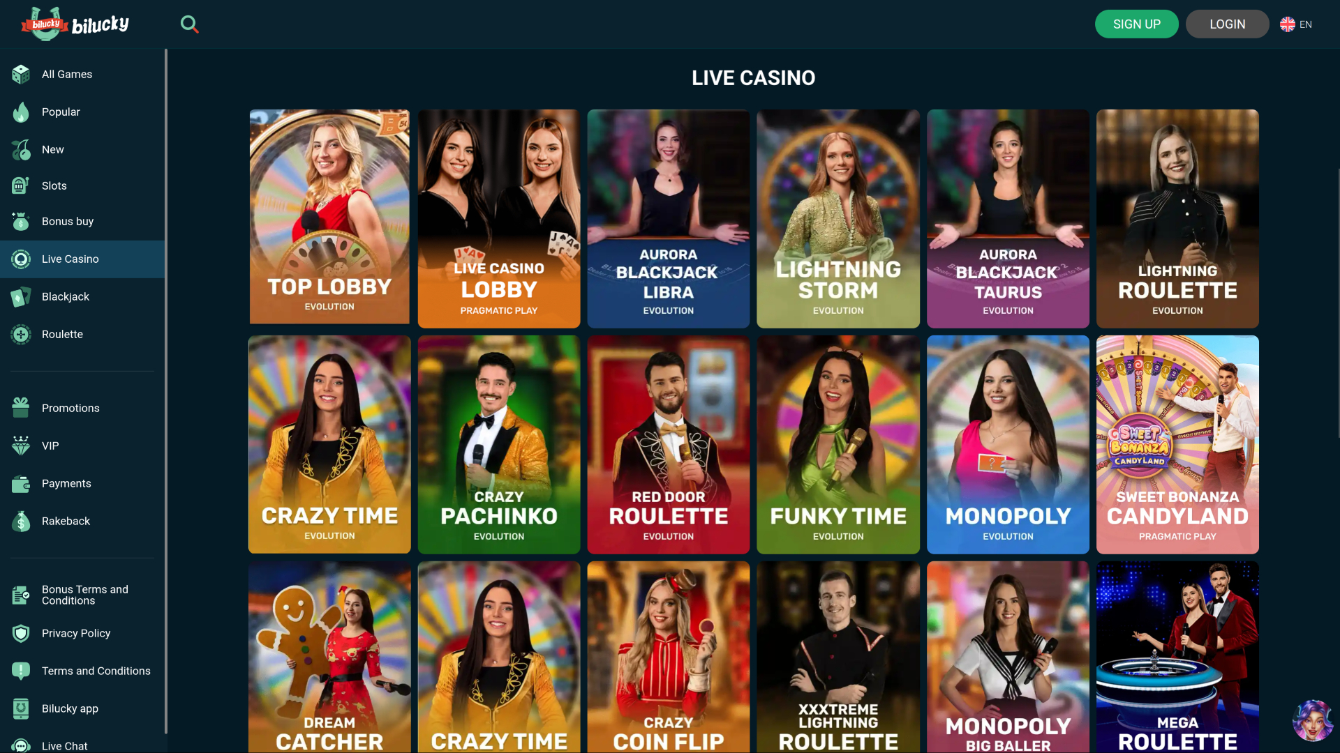 Bilucky Casino Desktop Live Dealer