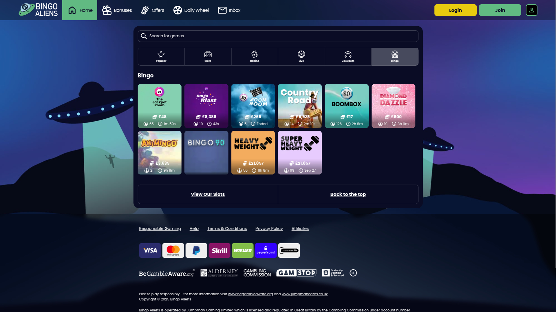 Bingo de Bingo Aliens Casino sur ordinateur