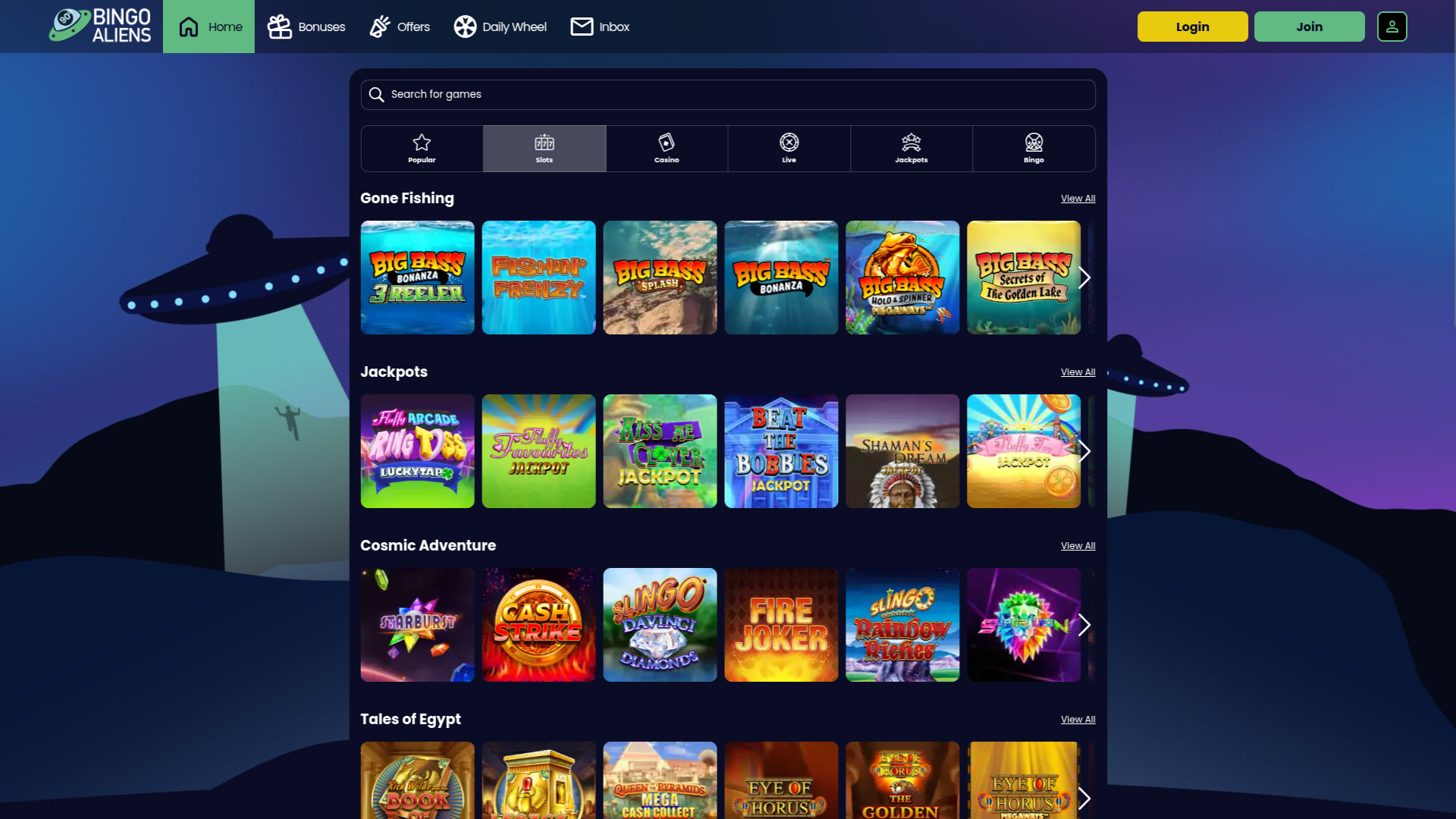 Jeux de Bingo Aliens Casino sur ordinateur