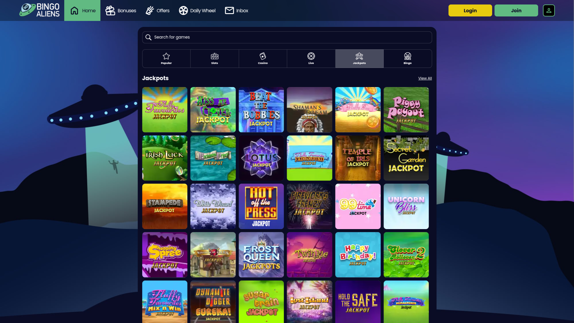 Jackpot de Bingo Aliens Casino sur ordinateur