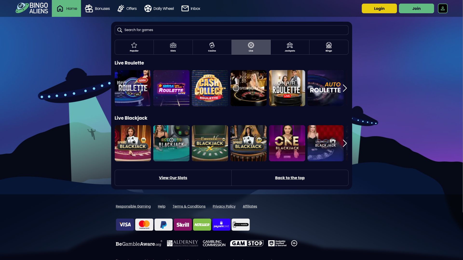 Croupier en direct de Bingo Aliens Casino sur ordinateur