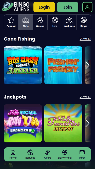 Jeux mobiles de Bingo Aliens Casino