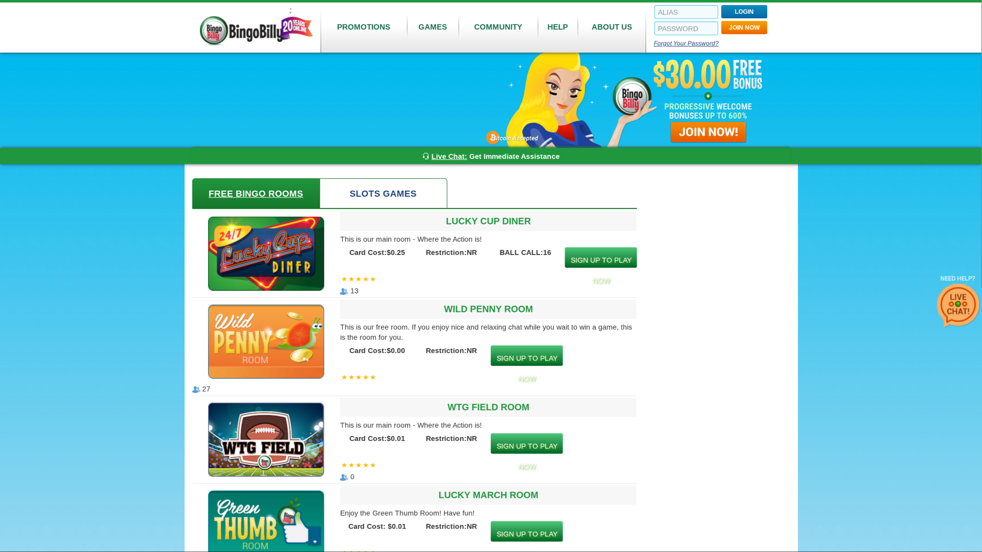 Bingo de Bingo Billy Casino sur ordinateur