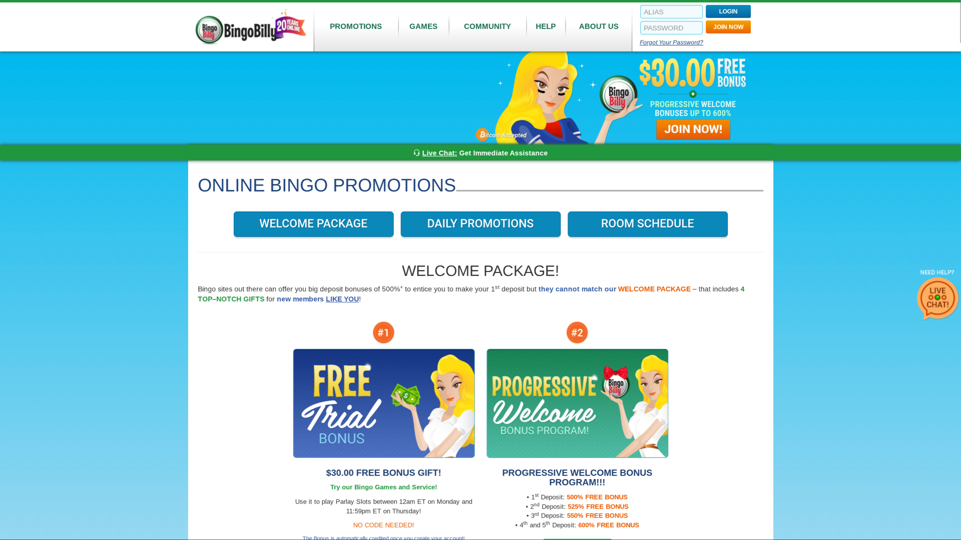 Promotions de Bingo Billy Casino sur ordinateur