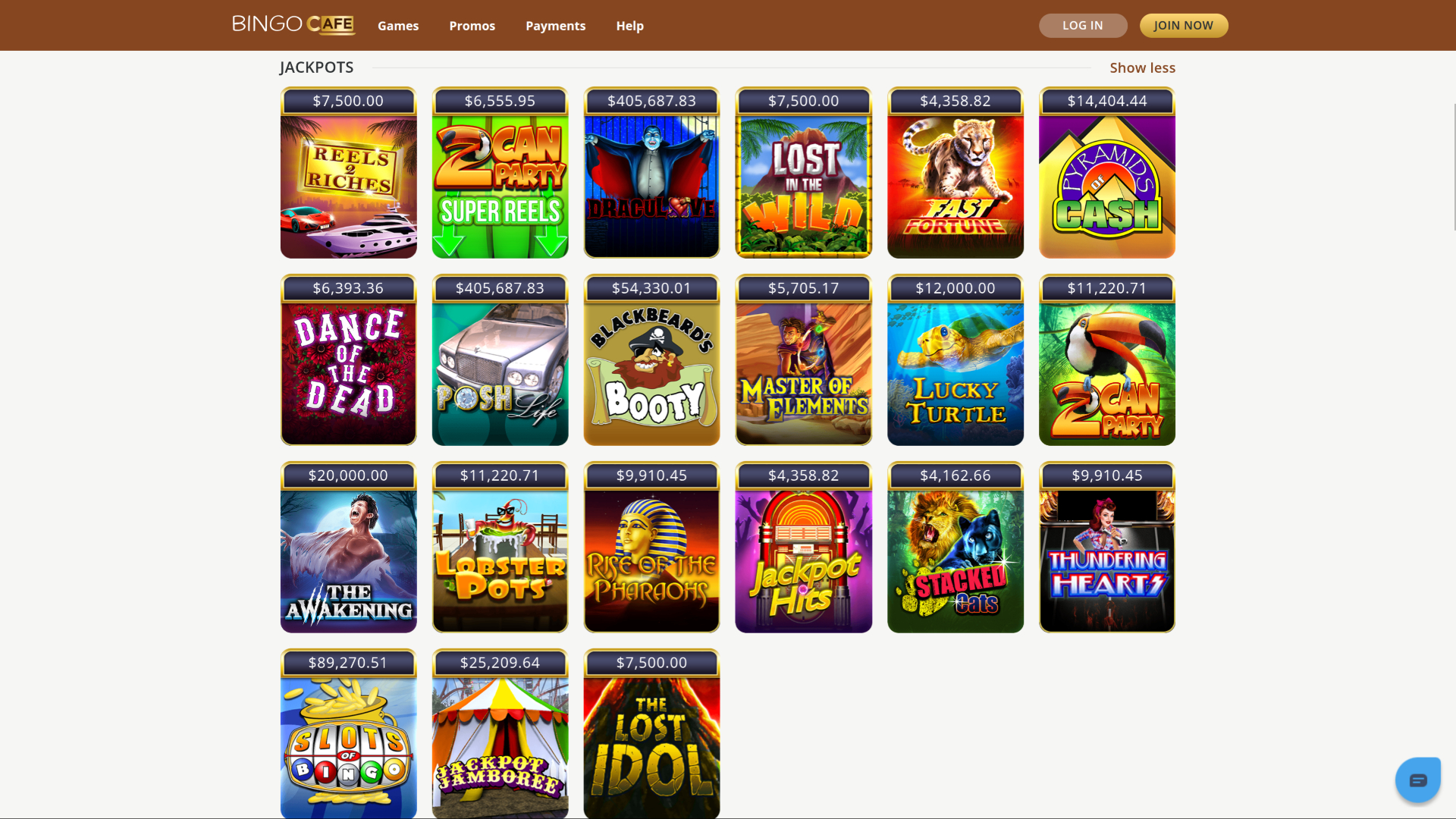 Jackpot desktop di Bingo Cafe Casino