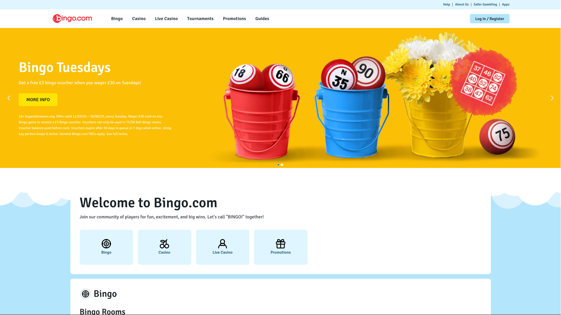 Page d'accueil de la version de bureau de Bingo.com Casino