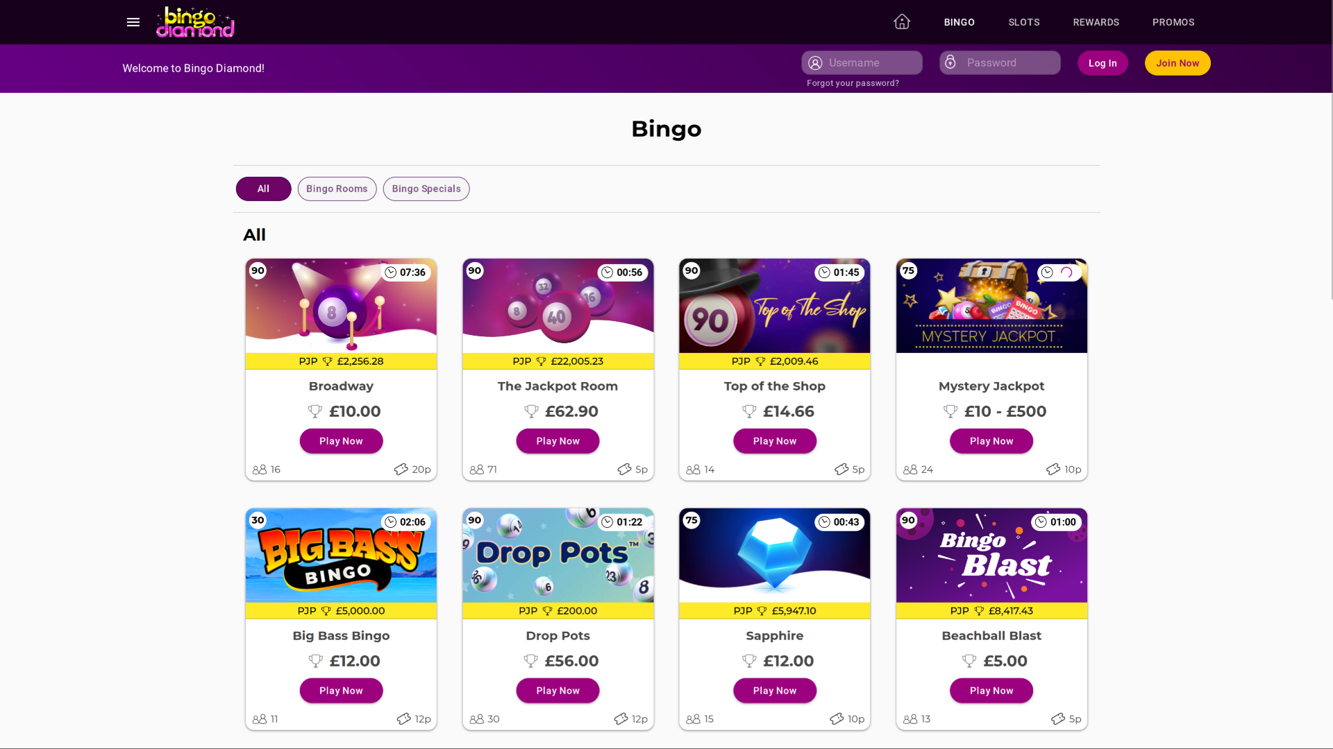 Bingo desktop di Bingo Diamond Casino