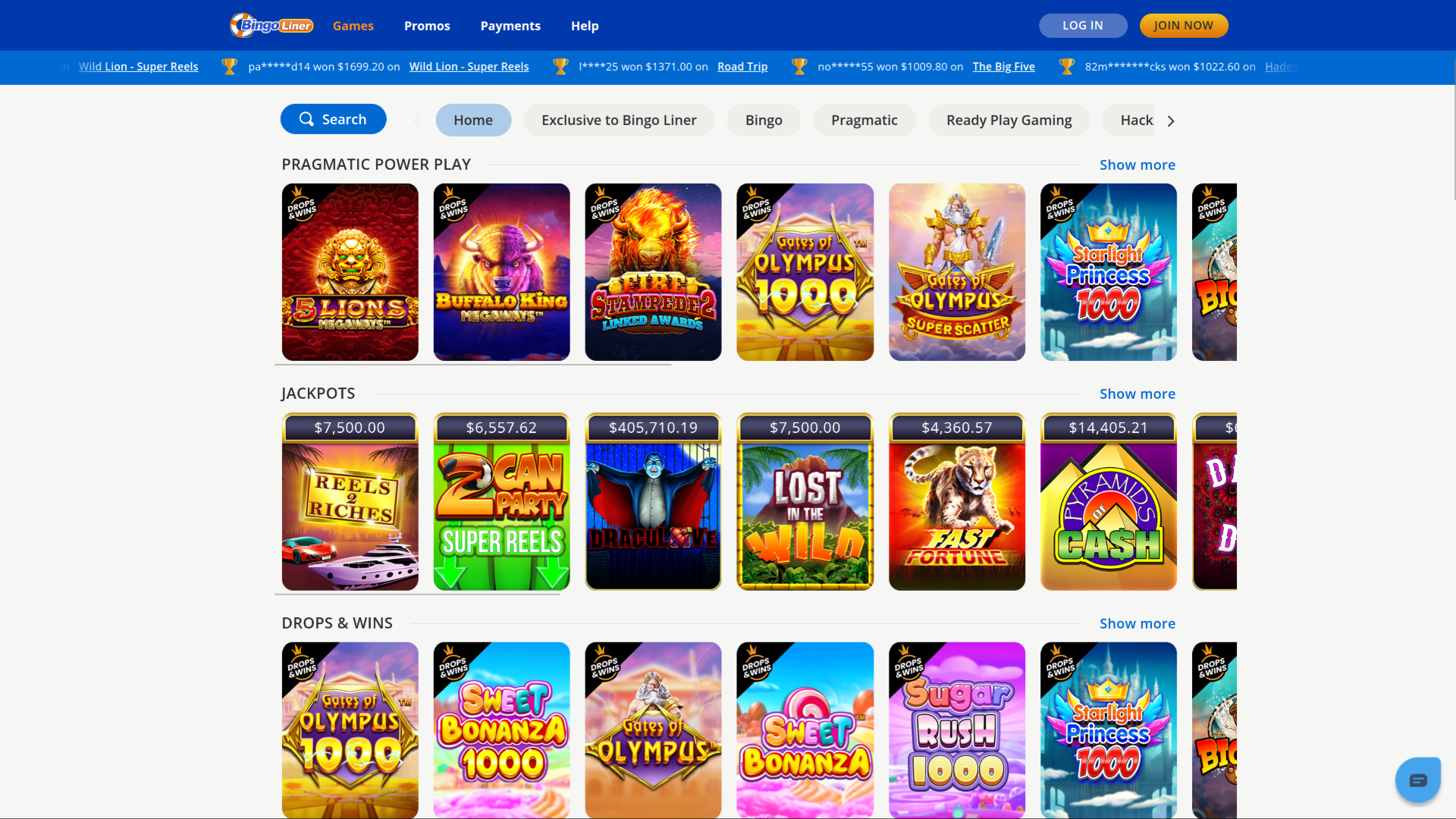 Giochi desktop di Bingo Liner Casino
