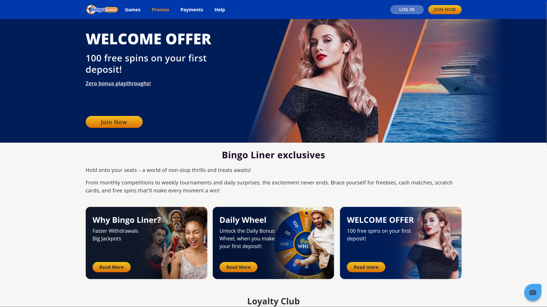 Promozioni desktop di Bingo Liner Casino