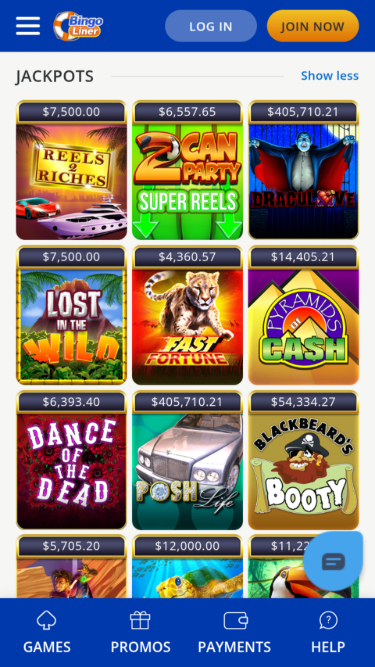 Jackpot mobile di Bingo Liner Casino