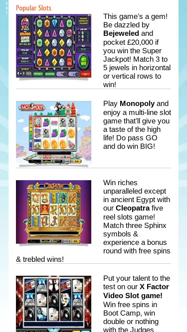 Jeux mobiles de Bingo Street Casino