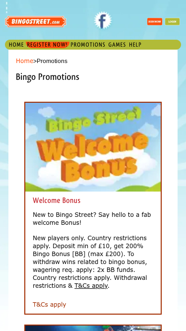 Promotions mobiles de Bingo Street Casino
