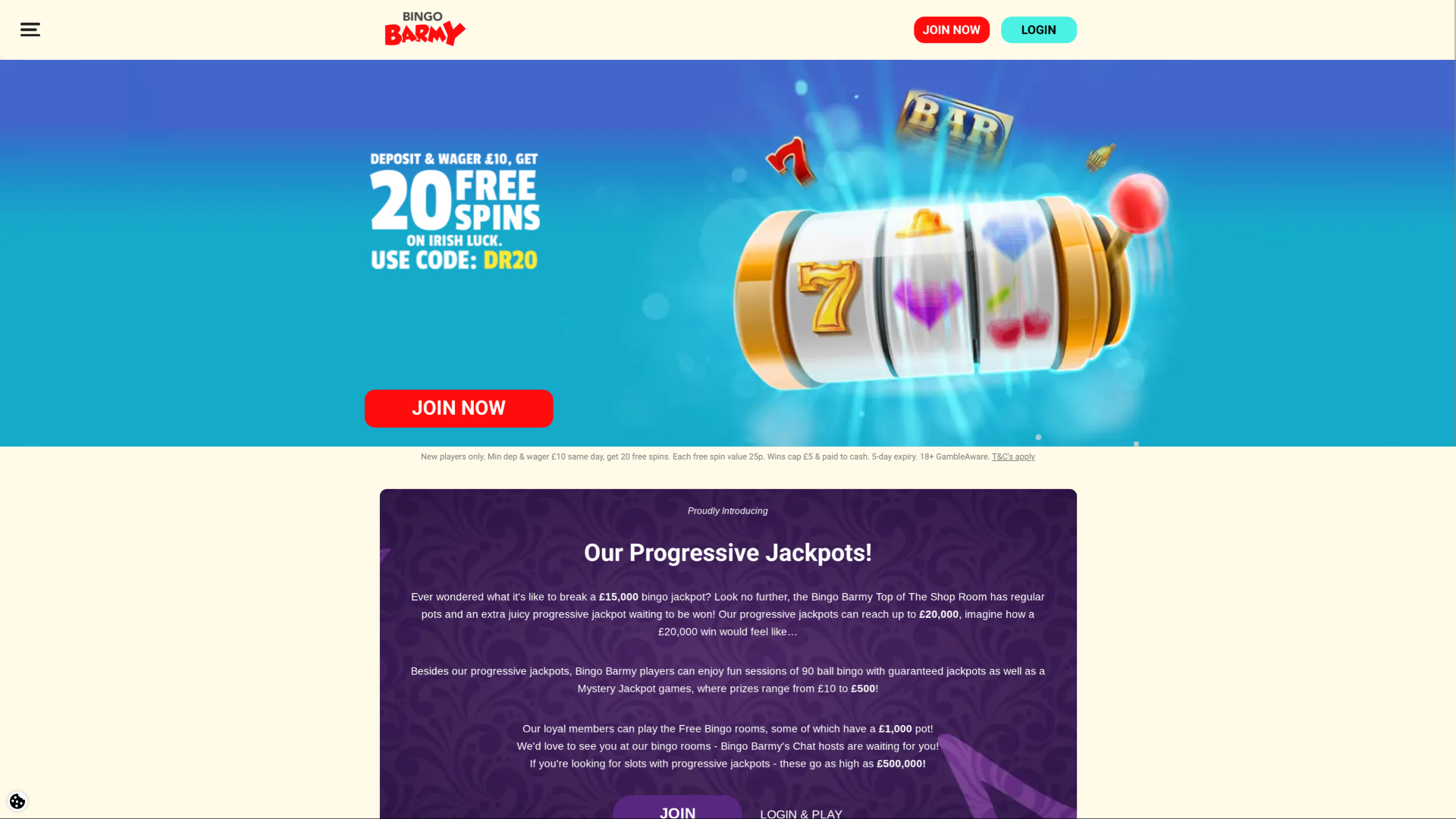 Página de inicio de escritorio del casino Bingo Barmy
