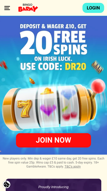 Página de inicio móvil del casino Bingo Barmy