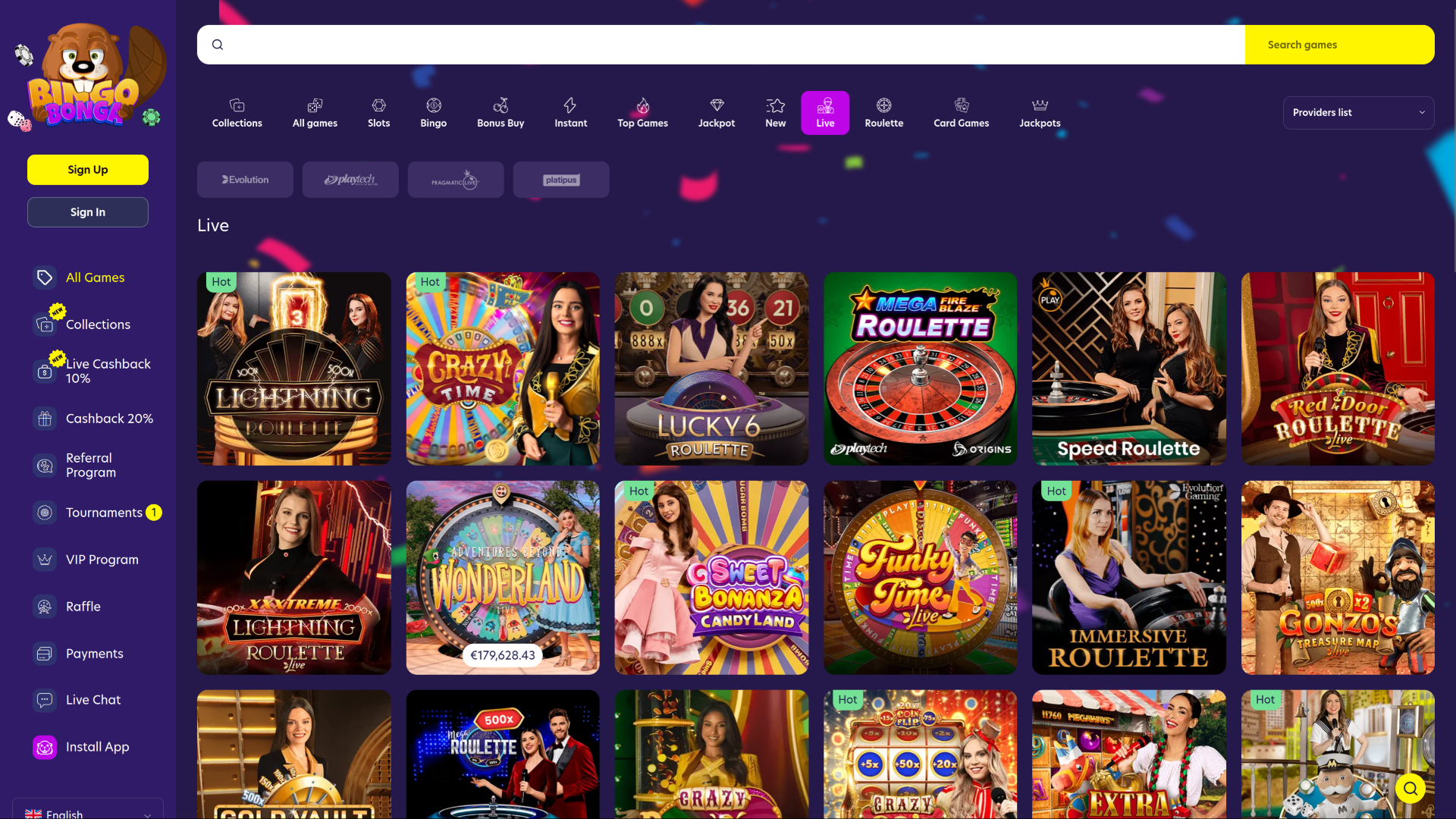 Croupier en direct sur bureau de BingoBonga Casino
