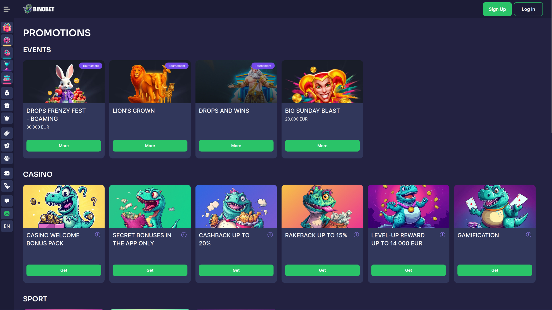 Promotions de la version bureau de Bino.bet Casino