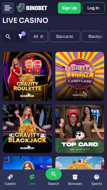 Croupier en direct mobile de Bino.bet Casino