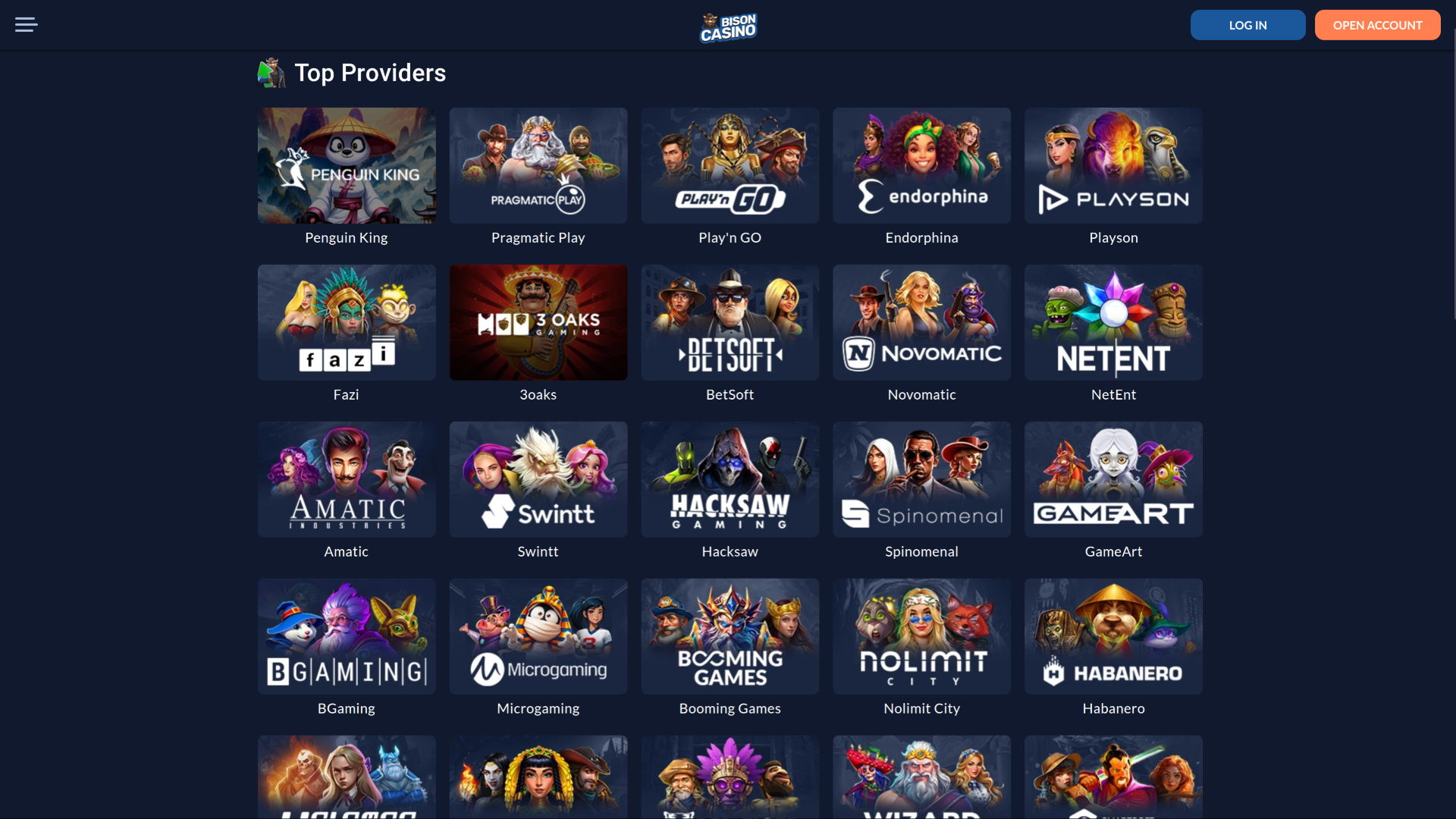 Développeurs de jeux de la version bureau de Bison Casino