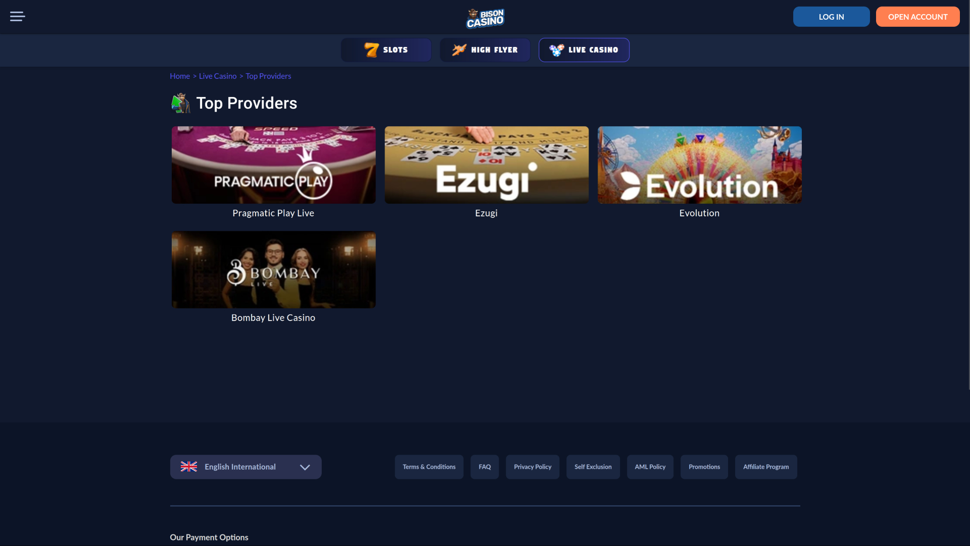 Croupier en direct sur la version bureau de Bison Casino