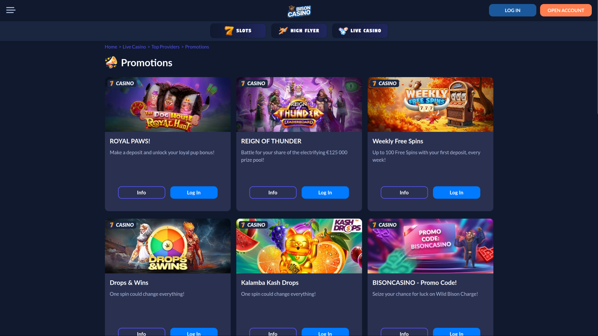 Promotions de la version bureau de Bison Casino