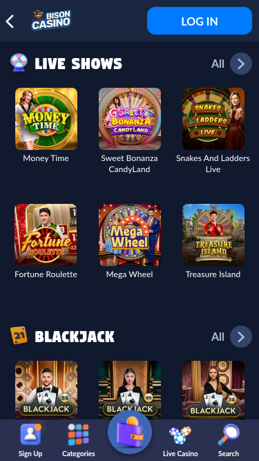 Croupier en direct mobile de Bison Casino