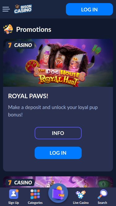 Promotions mobiles de Bison Casino