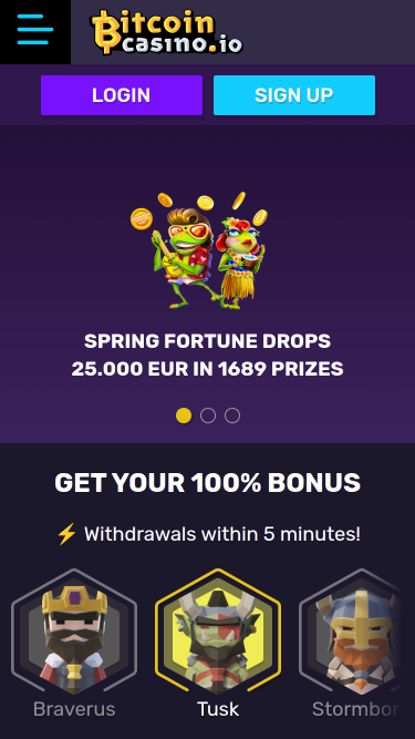 Page d'accueil mobile de Bitcoin Casino
