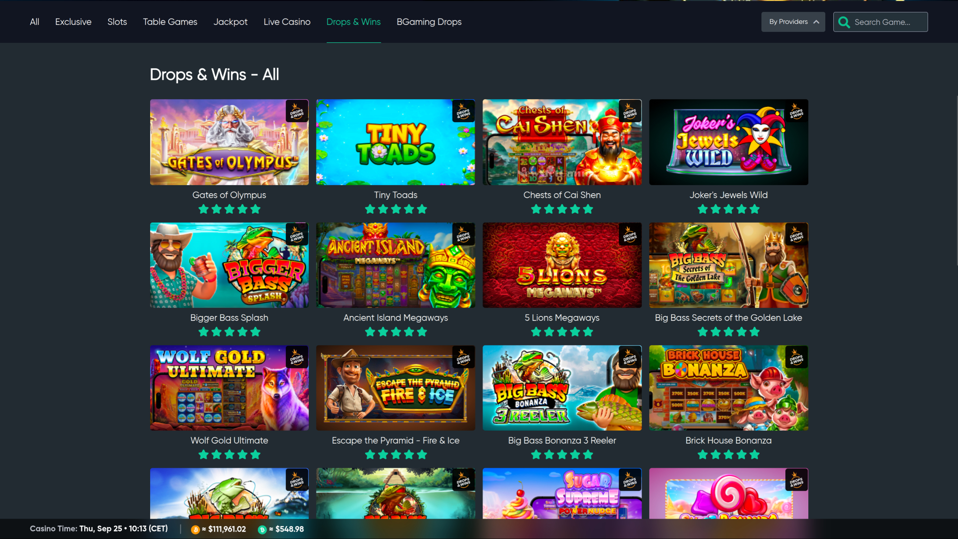 Drops and Wins sur ordinateur de Bitcoin.com Games Casino